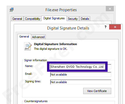 Screenshot of the Shenzhen QVOD Technology Co.,Ltd certificate